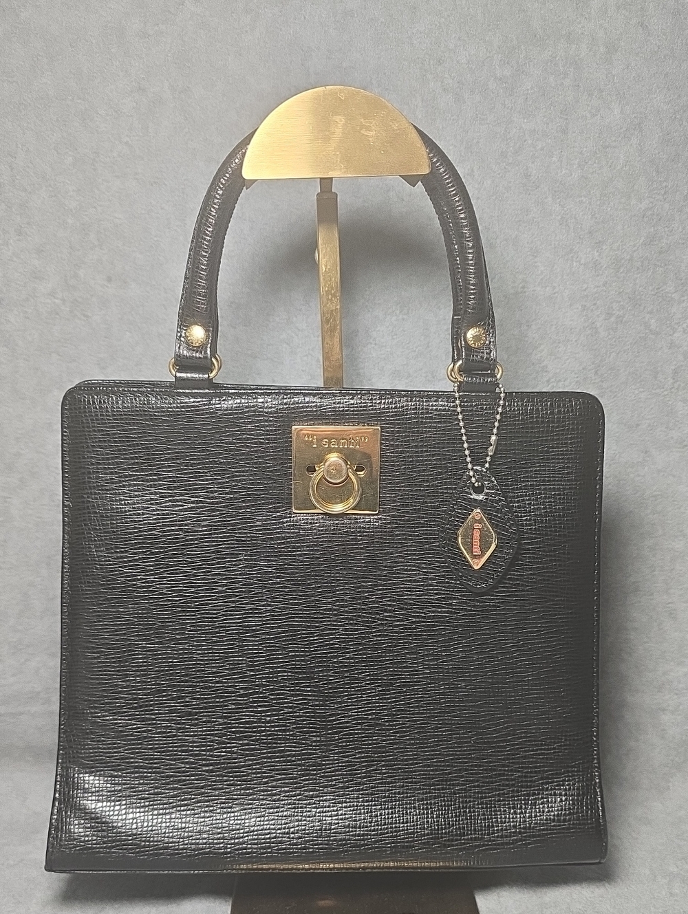 Vintage I Santi Black Structured Top-Handle Bag with Gold-Tone Accent